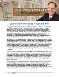 Hamilton's Corner Cover Image: Chartering Fintech's as National Banks
