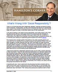 Hamilton's Corner Cover Image: What's Wrong With 'Social Responsibility'?