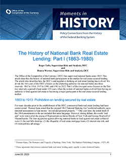 Moments in History Cover Image: The History of National Bank Real Estate Lending: Part I (1863-1980)